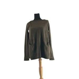 Hannes Roether merino wool sweater green from pockets lagen look luxury sz sm